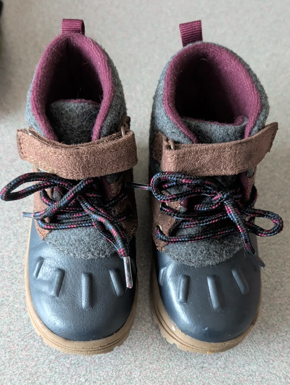 Carter's Gray and Brown Kids Winter Boots with Plum Lining